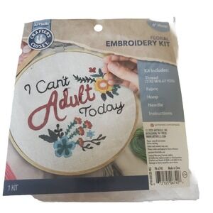 Art Skills Floral Embroidery Kit 6" Hoop Crafter's Closet I Cant Adult Today NEW